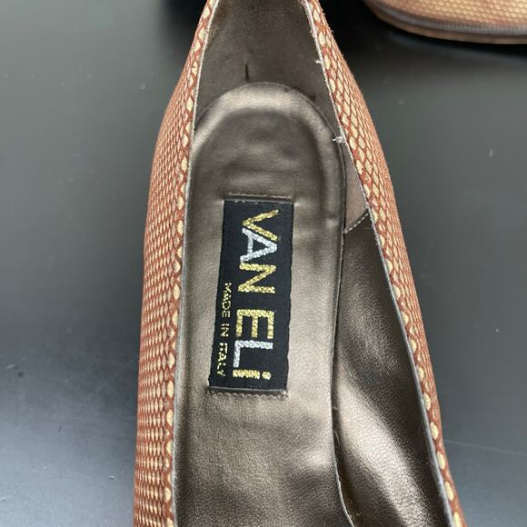 VANELi Italy Pumps 7.5N Brown Textured Leather Low Heel Comfort Dress Shoe Women - Picture 9 of 11